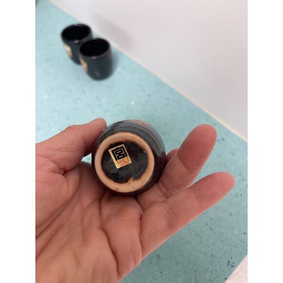 MCI Vintage Saki Set Black Ceramic Boxed Collections Japan - Picture 4 of 8